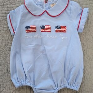 Patriotic Blue Kids Bodysuit with Embroidered Flags